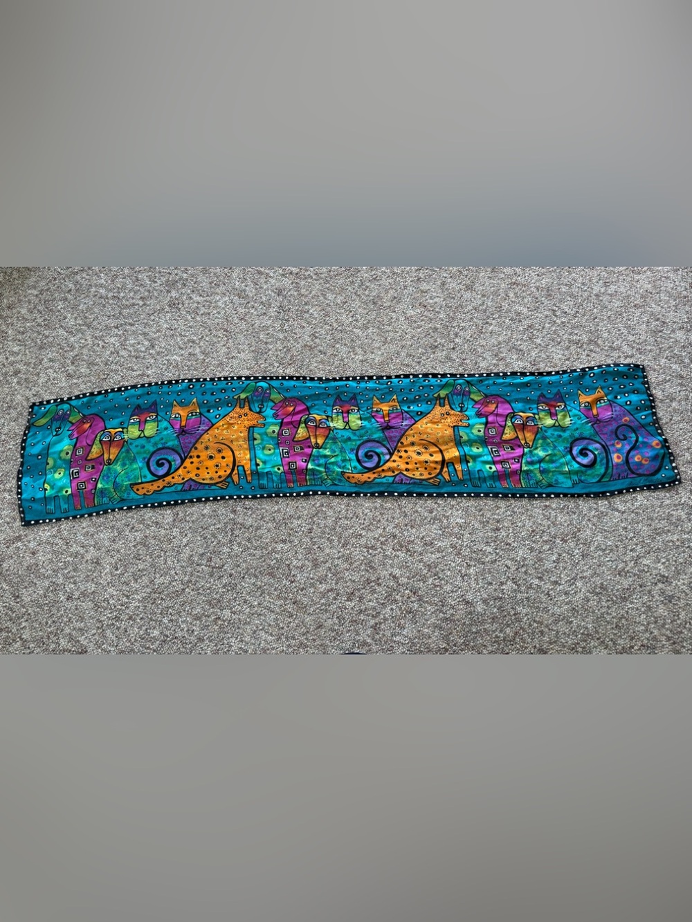 Vintage Silk Laurel Burch Long Dog and Cat Scarf
